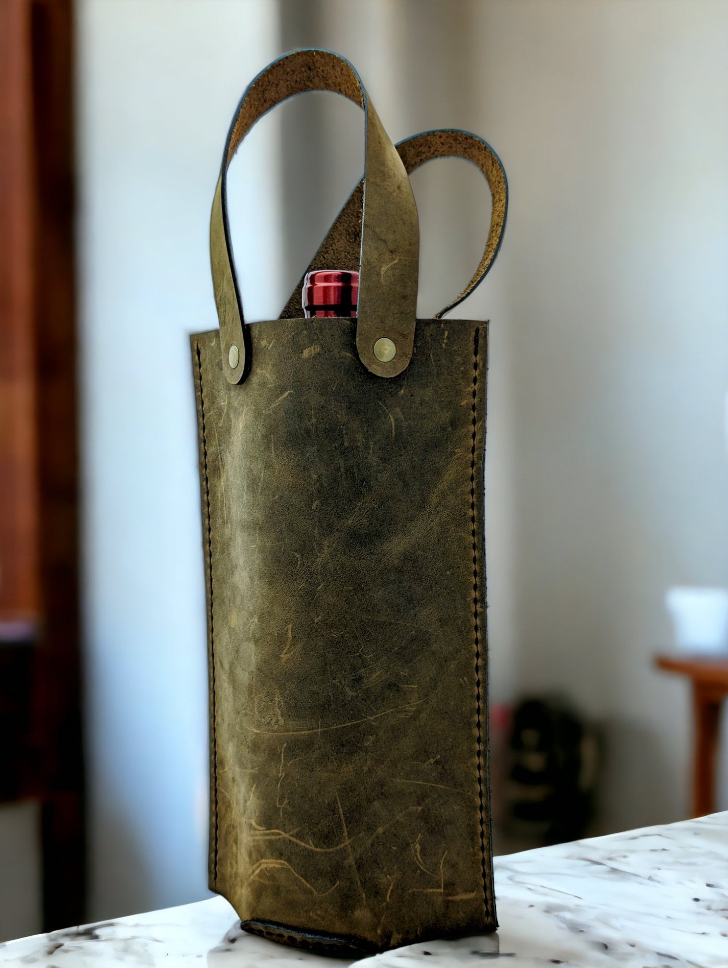 Sac en cuir pour transport d'une bouteille de vin