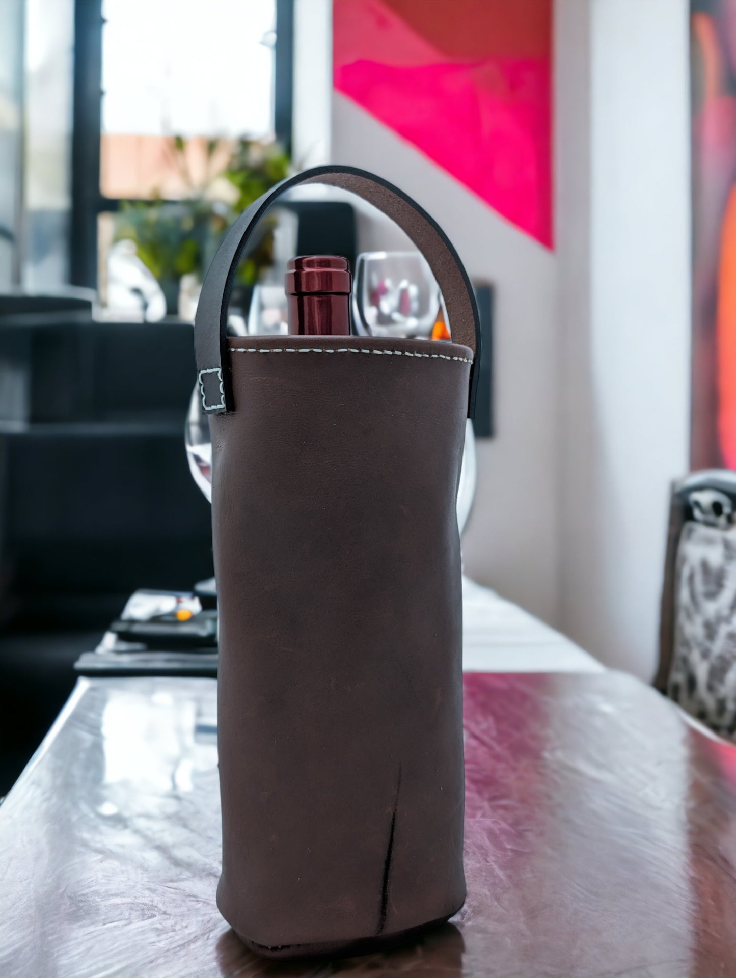 Sac cadeau en cuir pour bouteille de vin