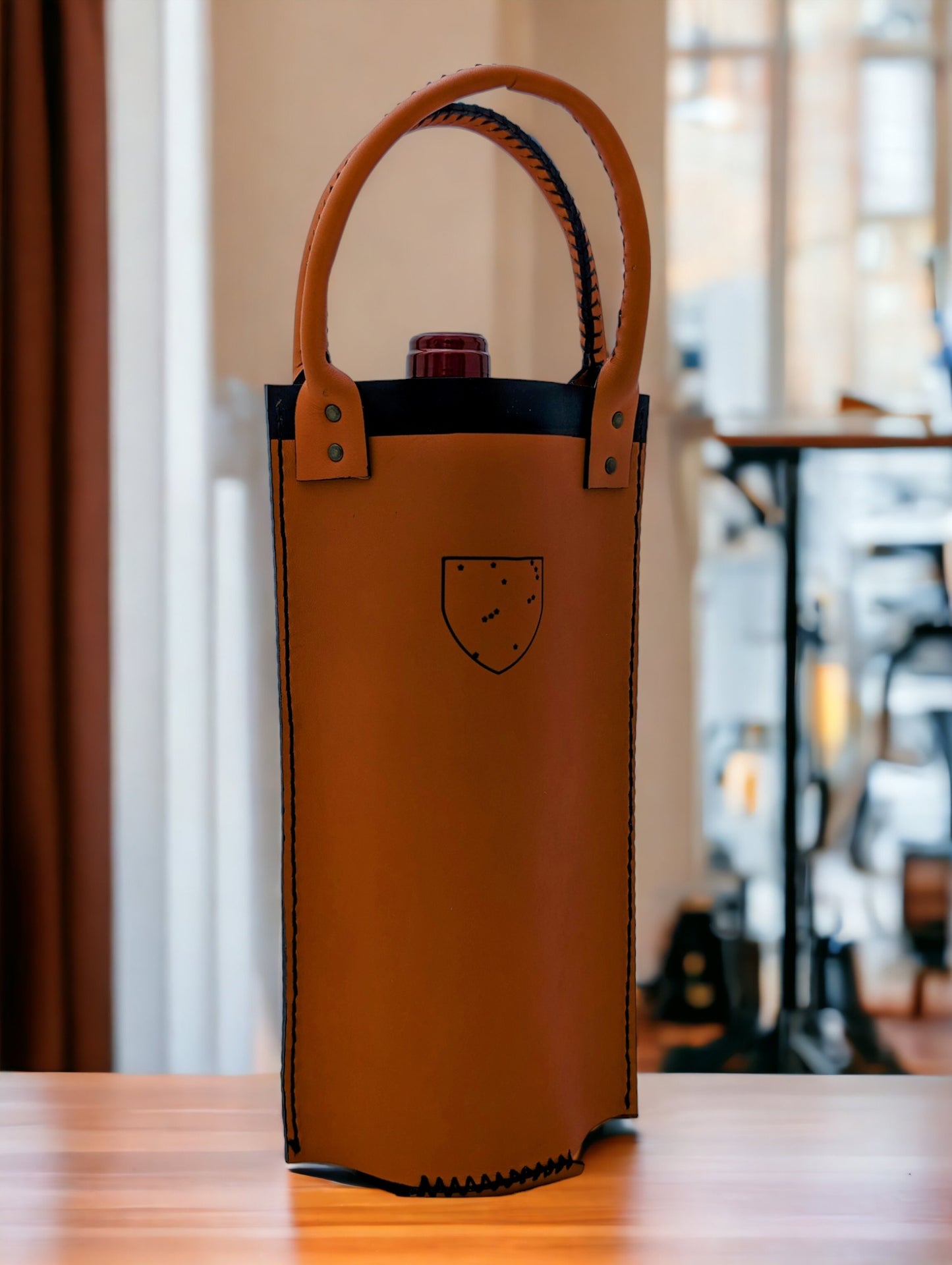 Sac en cuir pour transport d'une bouteille de vin