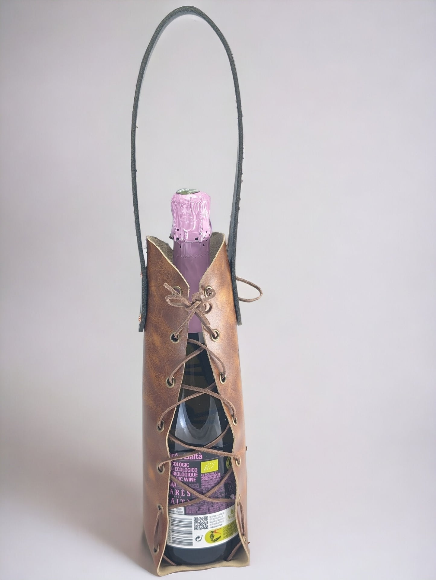 Sac lacé pour bouteille de vin, rivets martelés