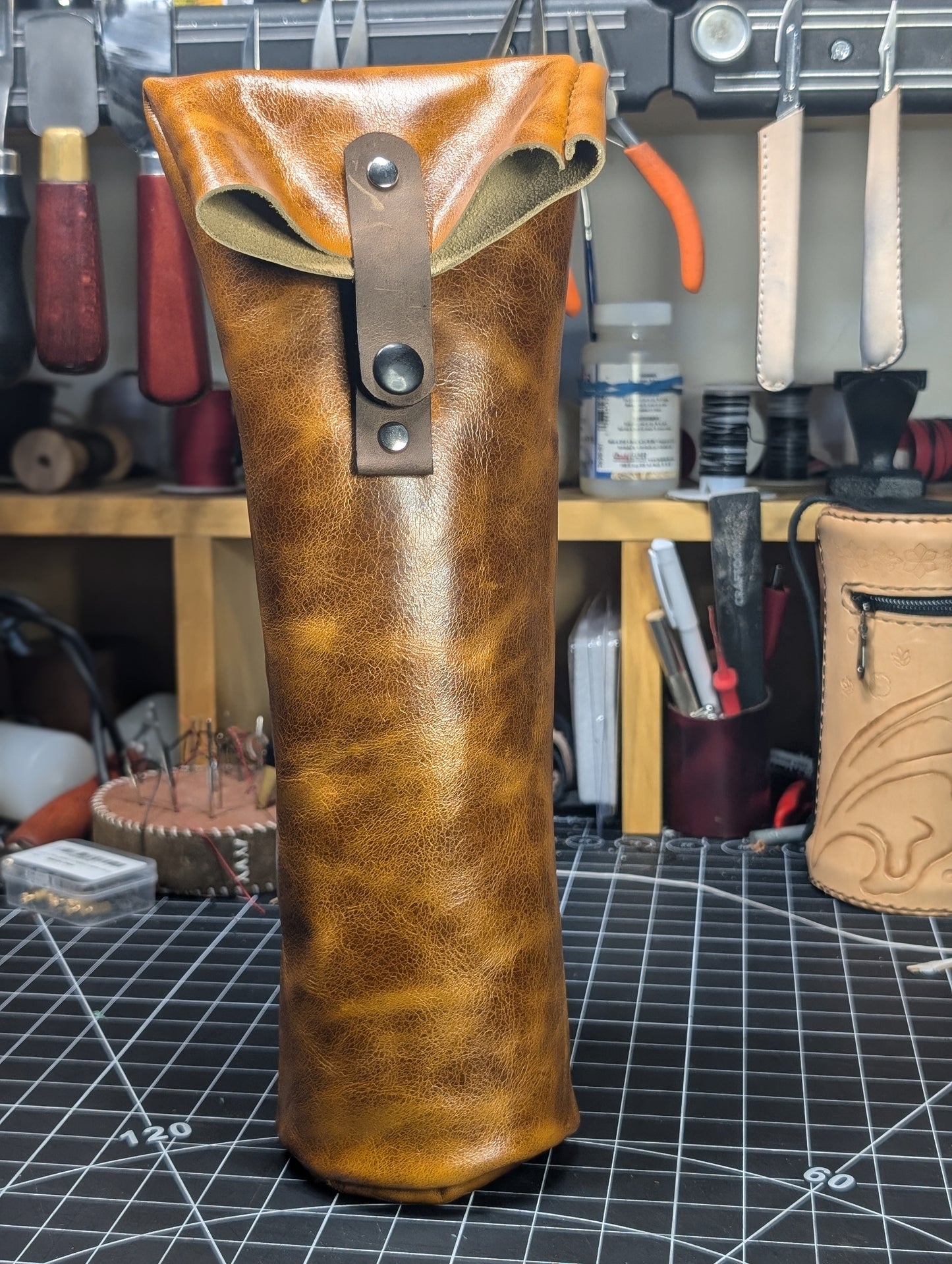 Sac en cuir pour bouteille de vin, avec poignée